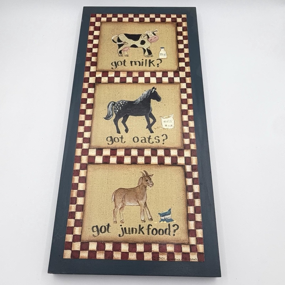 Vintage 90's Primitive Farmhouse Country Checkerboard Rustic Cow Horse Goat